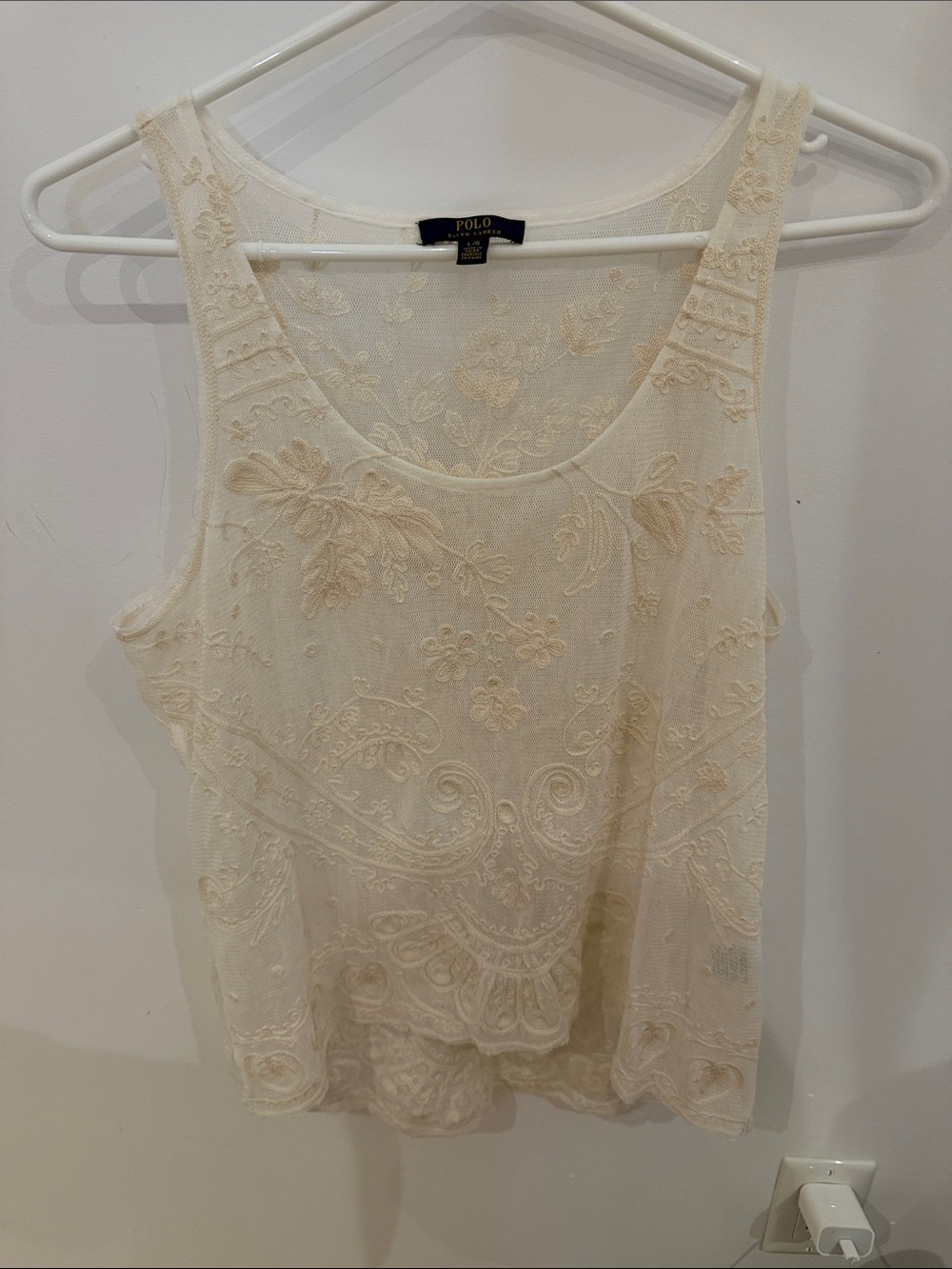Polo Ralph Lauren Cream Embroidered Tank - women’s size L